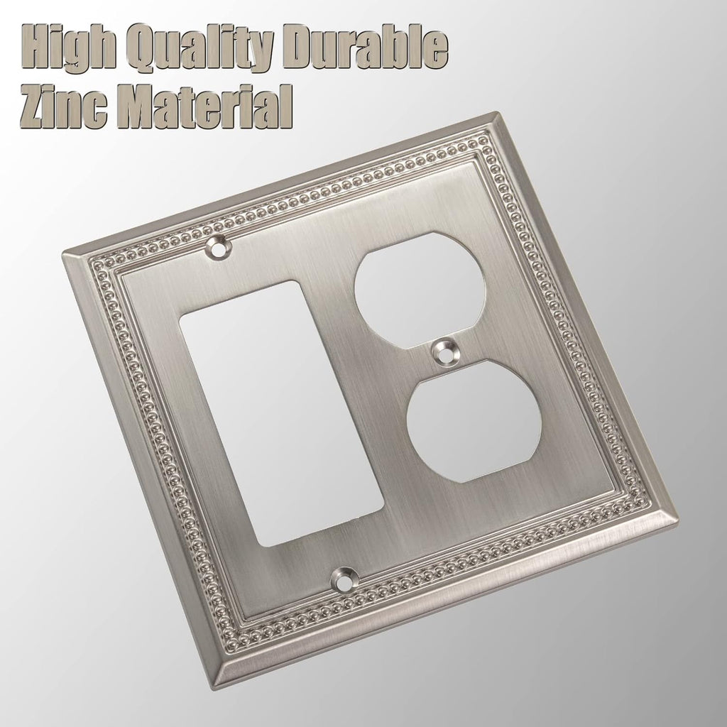 Henne Bery Sunken Pearls Heavy Duty Decorative Wall Plate Switch Plate Outlet Cover (Decorator/Duplex, Satin Nickel)