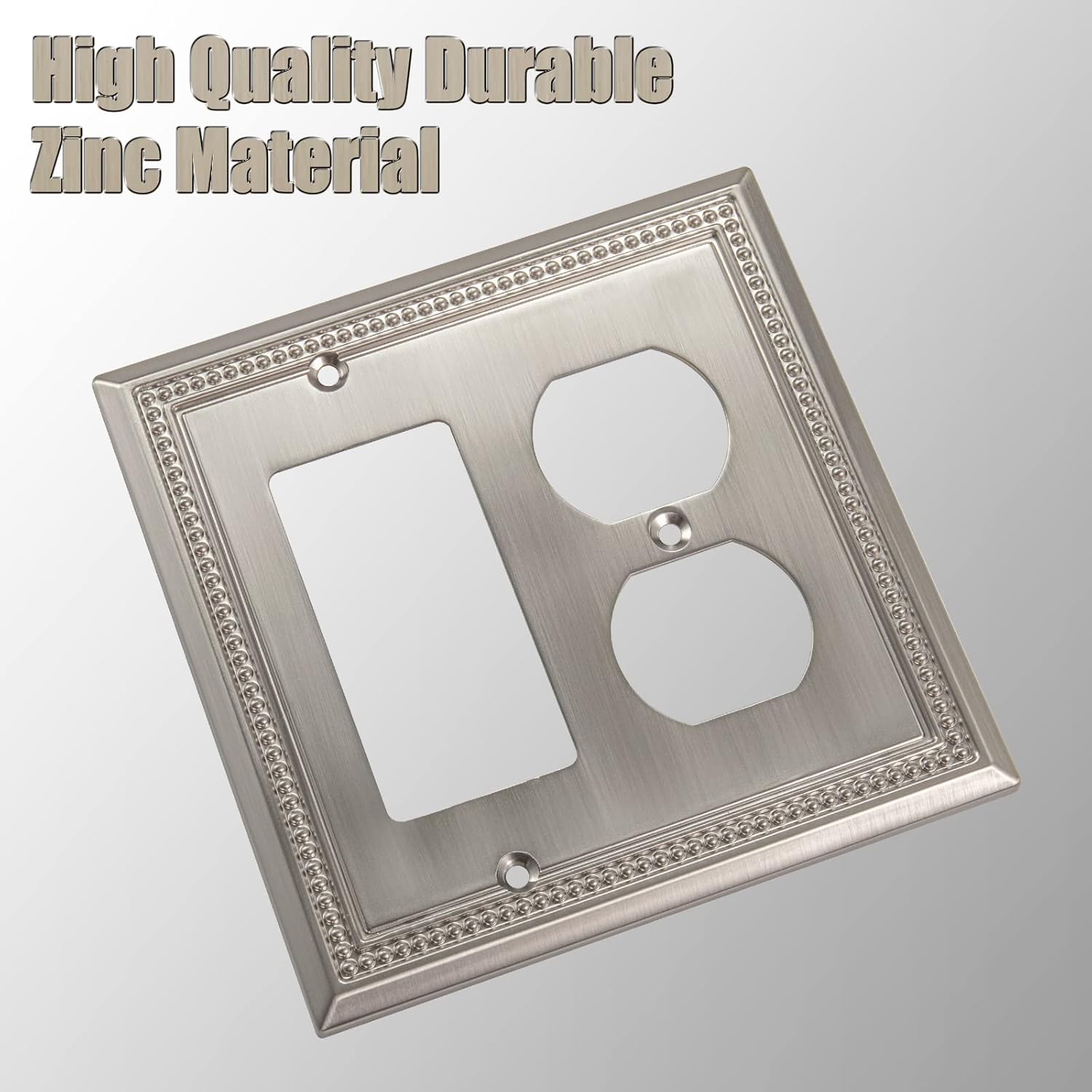 Henne Bery Sunken Pearls Heavy Duty Decorative Wall Plate Switch Plate Outlet Cover (Decorator/Duplex, Satin Nickel)