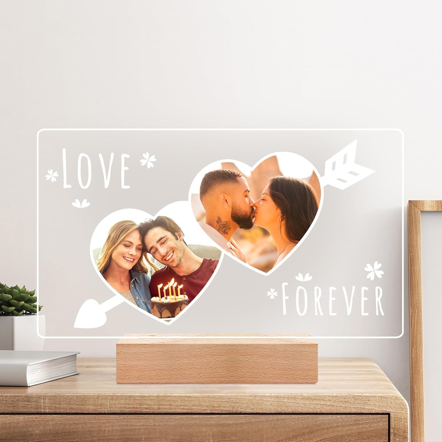 Custom Picture Frames with Photo, Personalized Photo Frame with Night Light, Customized Picture Frame, Personalized Valentines Day Gifts for Her & Him