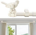 White Curtain Rod 36 to 120 Inches Curtain Rods for Windows Adjustable Drapery Rod with Bird Finials Heavy Duty Curtains Rods White for Kitchen Window Living Room