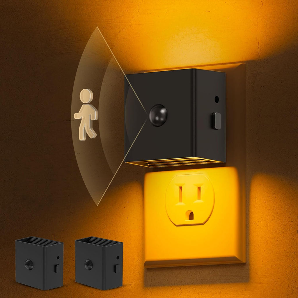 L LOHAS LED Motion Sensor Night Light, [2-Pack] Motion Activated Night Light, Motion Sensor and Dusk to Dawn Sensor, Brightness Adjustable,Amber Nightlight for Bathroom Hallway Kitchen