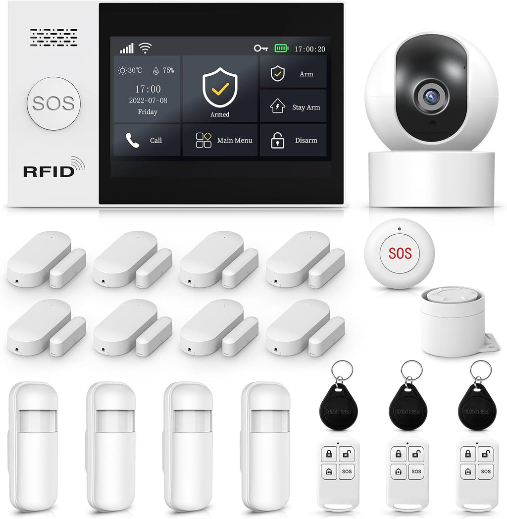 LWOHSI Home Security Systems,Wireless 4.3" Fulltouch Screen Home Alarm Kits with 2MP HD Security Camera,GSM 4G /Tuya APP Real-Time Alerts,Door Sensors,SOS,Work with Alexa&Google for Villa,Apartment