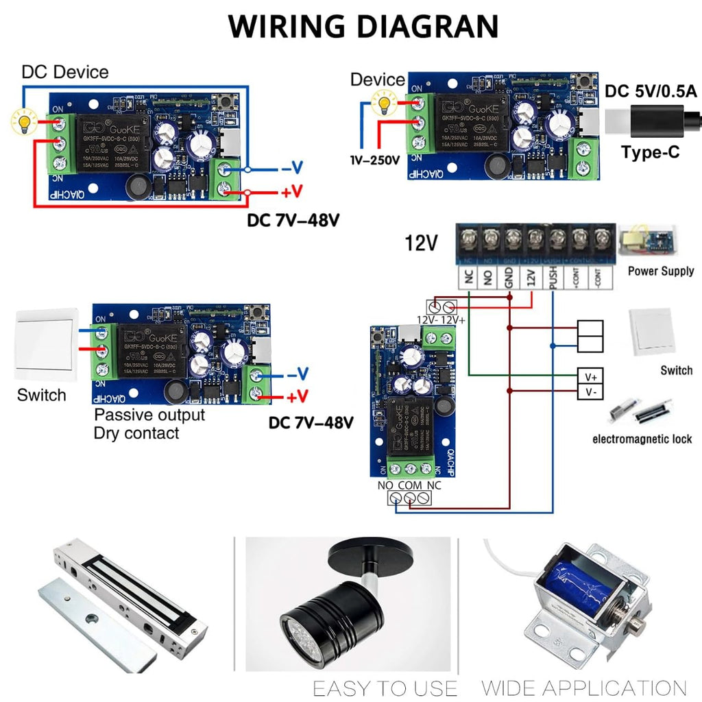 Ewelink WiFi Wireless Smart Relay Module USB 5v 1 Channel Inching Selflock 7V-48V Remote ON Off Power Switch for Access Control, Garage Door,Home Automation, Compatible with Alexa Google Home