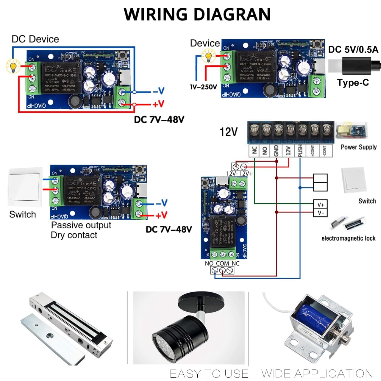 Ewelink WiFi Wireless Smart Relay Module USB 5v 1 Channel Inching Selflock 7V-48V Remote ON Off Power Switch for Access Control, Garage Door,Home Automation, Compatible with Alexa Google Home