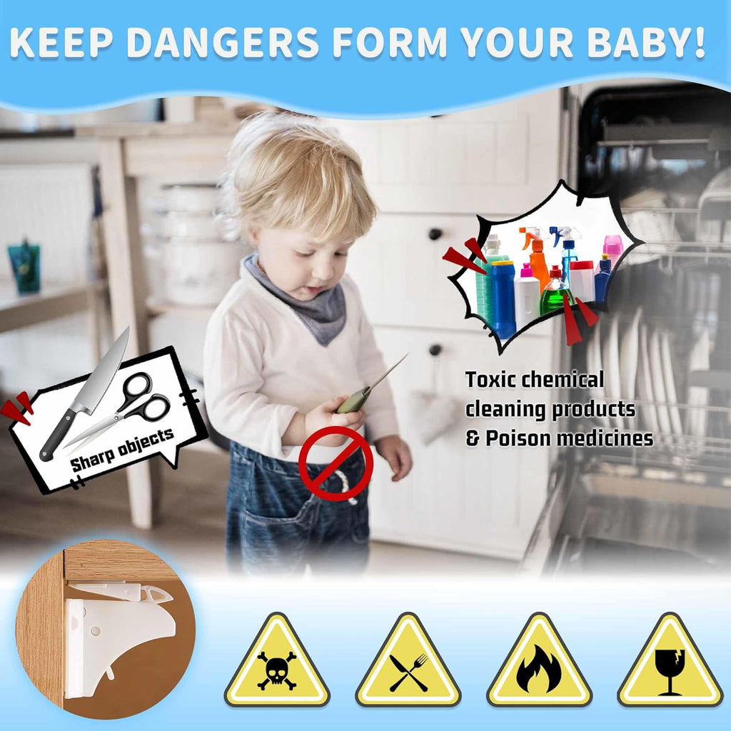 20 Pack Magnetic Cabinet Locks Baby Proofing - Baitiny Child Proof Cupboard Drawers Latches - Adhesive Easy Installation