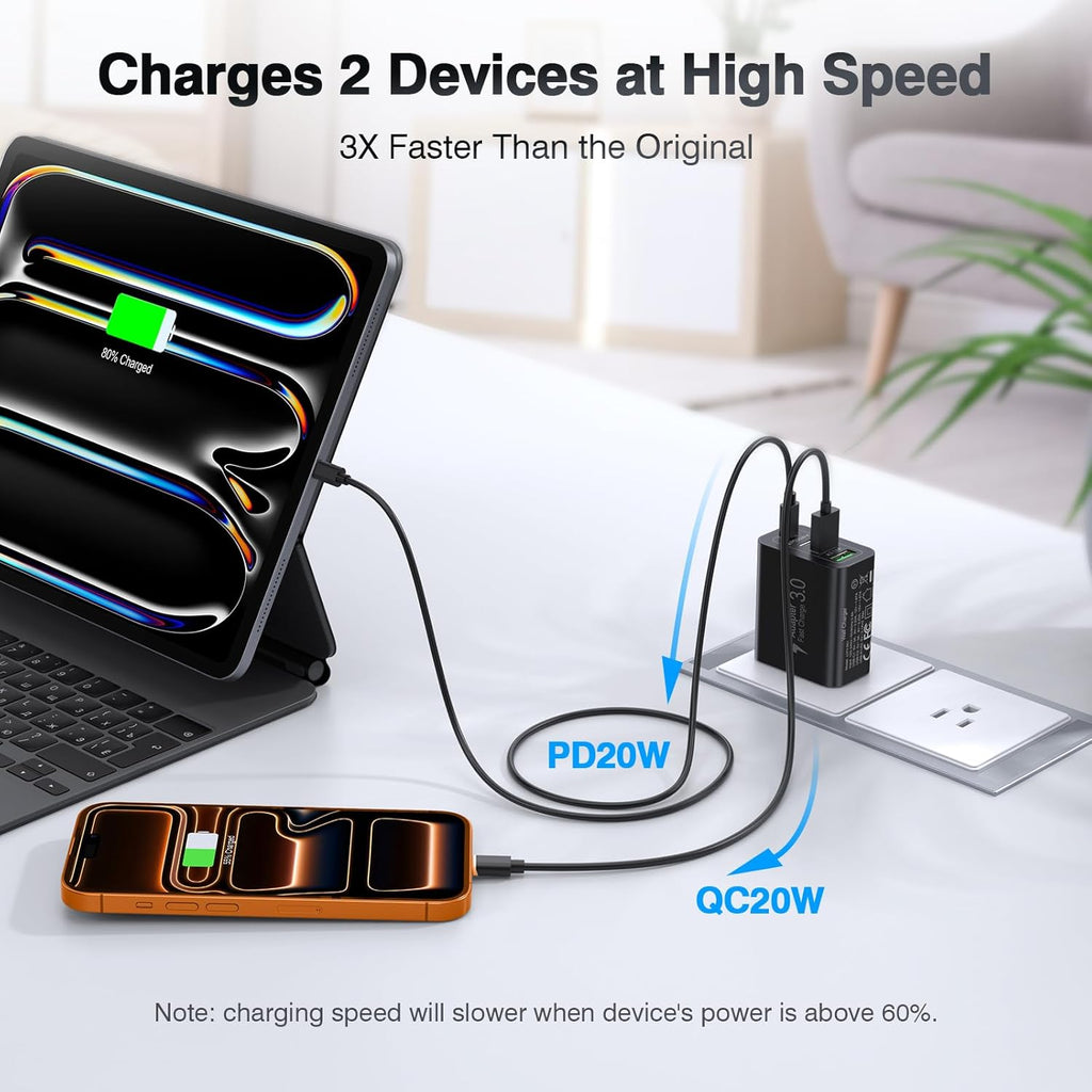 [2 Pack/40W] 4-Port USB C Wall Charger Block, Fast Type C Power Brick Charging Cube Power Delivery Wall Plug for iPhone 17/1615/14/13/12/14 Pro/13 Pro, Huawei, Xiaomi, Oneplus, Galaxy(Black)