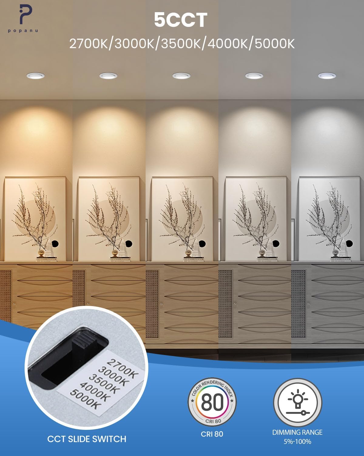 4 inch LED Gimbal Recessed Light, 9W 750lm Eyeball Sloped Ceiling Task Lighting, Soffit Wafer Indoor Directional Lighting, 90° Tilt and 360° Rotation Recessed Lighting 4 inch White 12Pack