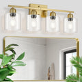 Modern Brushed Gold 4 Light Bathroom Light Fixtures, 24 inch Vanity Lights for Bathroom with Clear Glass, Bathroom Vanity Light for Mirror Kitchen Living Room Hallway Cabinet Porch