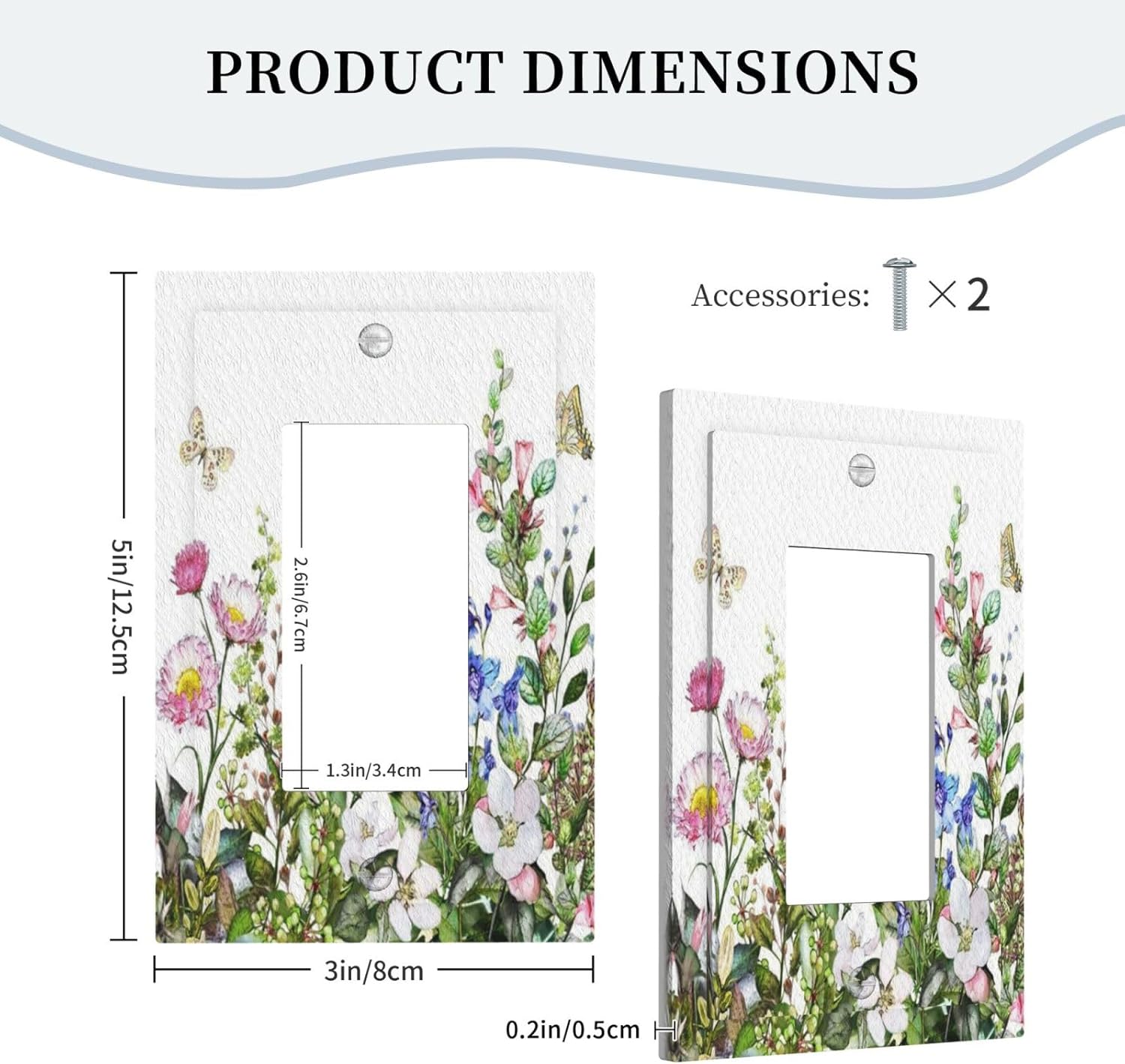 Boho Colorful Wildflowers Butterfly Green Plant Leaf 1 Gang Rocker Light Switch Covers Single Decora Outlet Wall Plate Decorative Switchplate Faceplate GFCI for Country Bathroom Bedroom Decor
