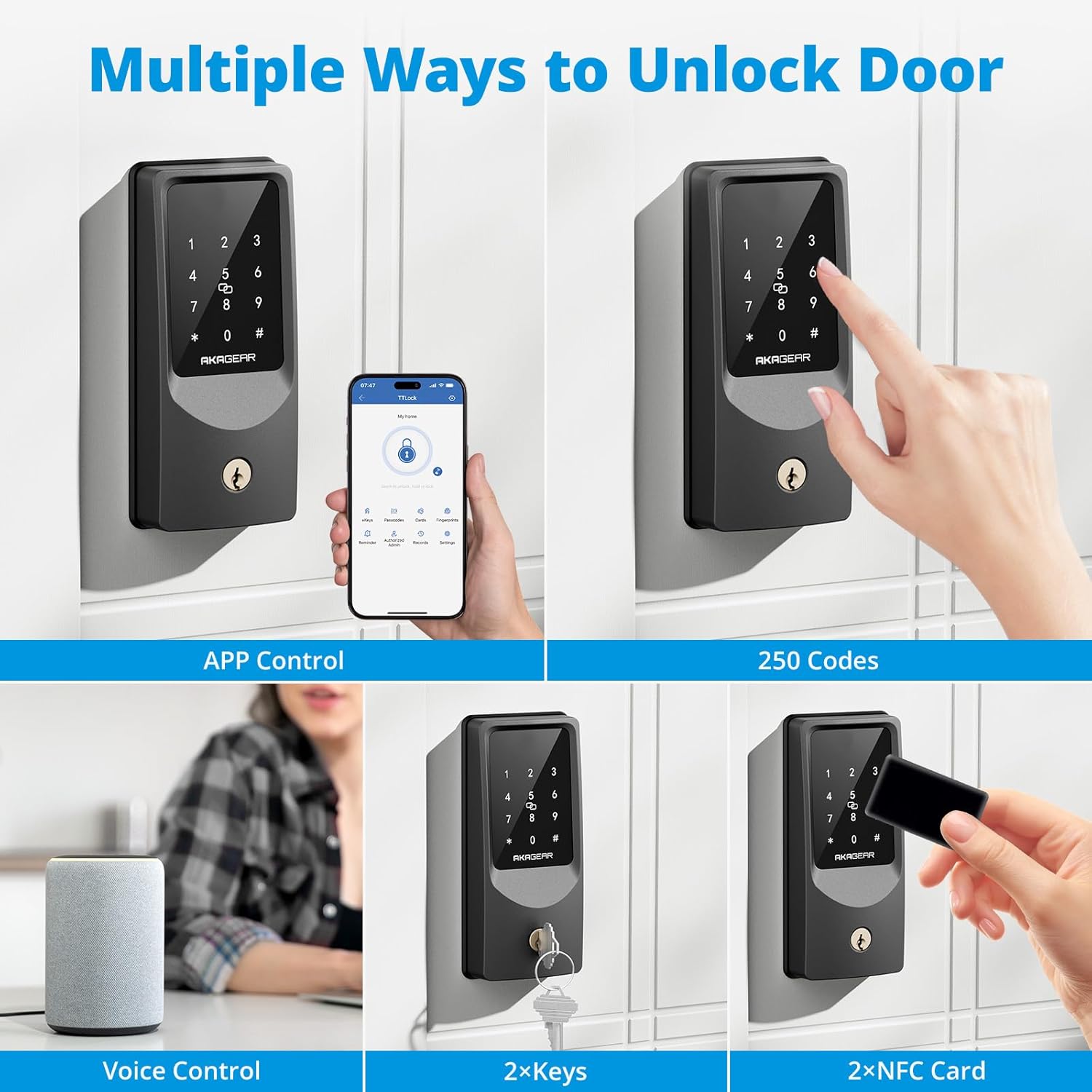 WiFi Smart Lock Keyless Entry Door Lock with 8xAA Batteries, App Remote Control, Touchpad Keypad Deadbolt for Front Door, Auto Lock, Keys, Fob Card, PIN Code Unlock, 8-Month Battery, T02 Mini