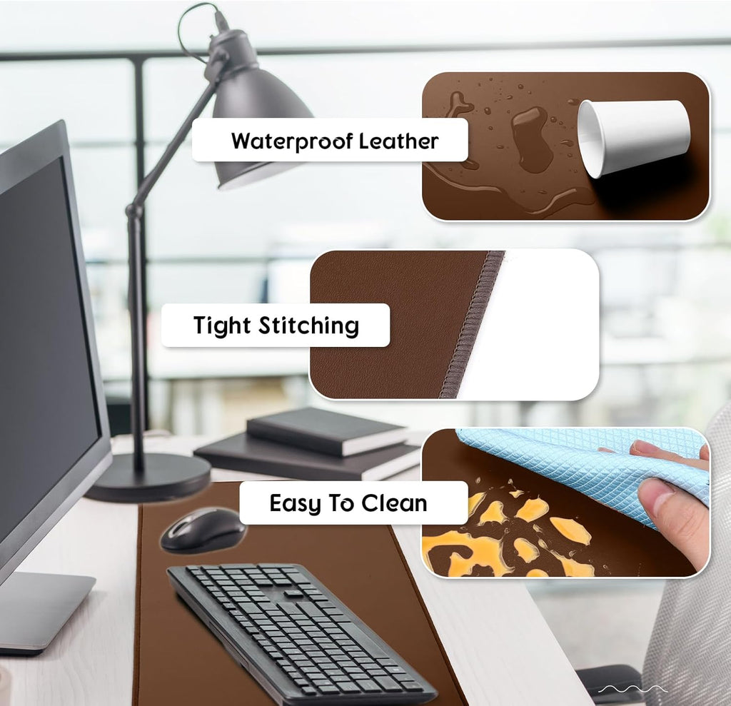 Konohan Heated Large Desk Mat PU Leather Warm Mouse Pad with 5 Heating Level & 4 Hour Auto Shut-Off Heating Keyboard Pad Warmer Gaming Mice Mat Only Supports 110v(Brown Color,31.5" X 13")