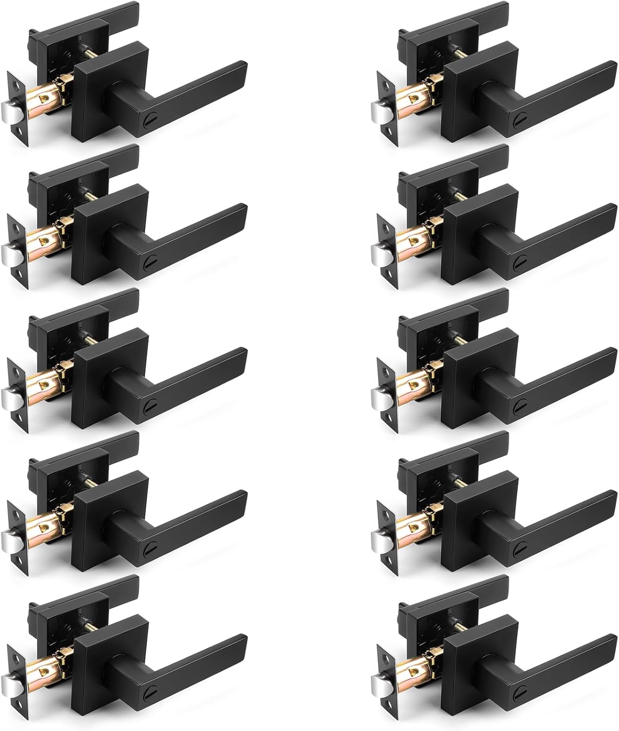 Probrico 10 Pack| Matte Black Square Privacy Door Levers Bed Bath Door Handles, Heavy Duty Interior Keyless Door Locks for Left or Right Sided Doors