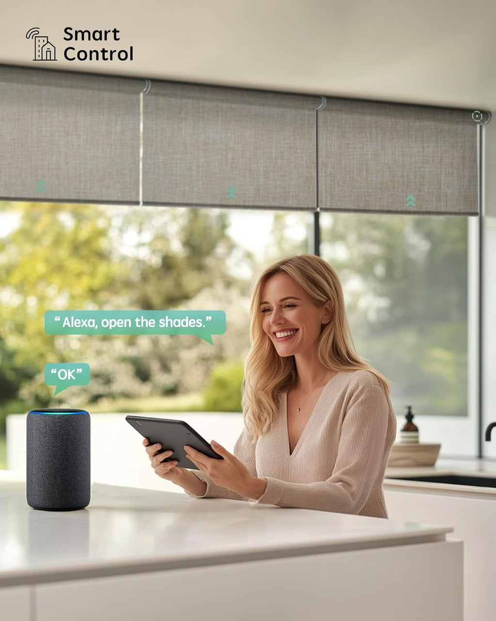 Yoolax Smart Coupled Roller Shades Compatible with Alexa Google, Motorized Blinds with Remote Blackout Coupled Roller Shades for X-Large Windows, Custom Size (XL Coupled-Beige)