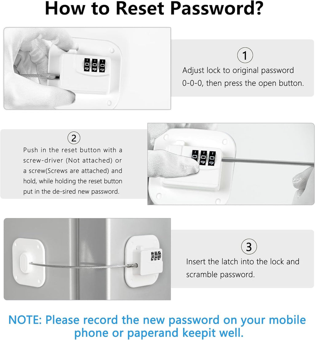 Refrigerator Lock, Heavy Duty Fridge Lock, Combination Lock for Refrigerator Cabinets, Drawers, Safety, Easy Install No Keys Needed (White-1Pack)