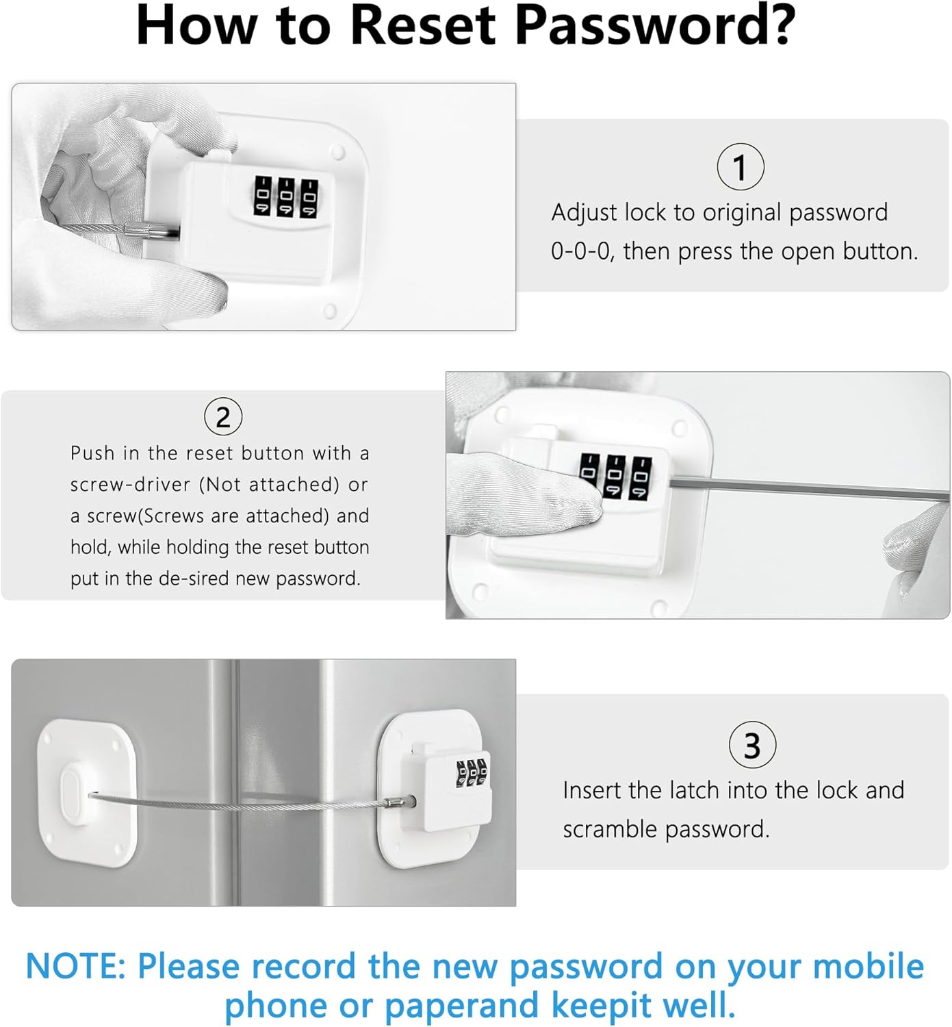 Refrigerator Lock, Heavy Duty Fridge Lock, Combination Lock for Refrigerator Cabinets, Drawers, Safety, Easy Install No Keys Needed (White-1Pack)