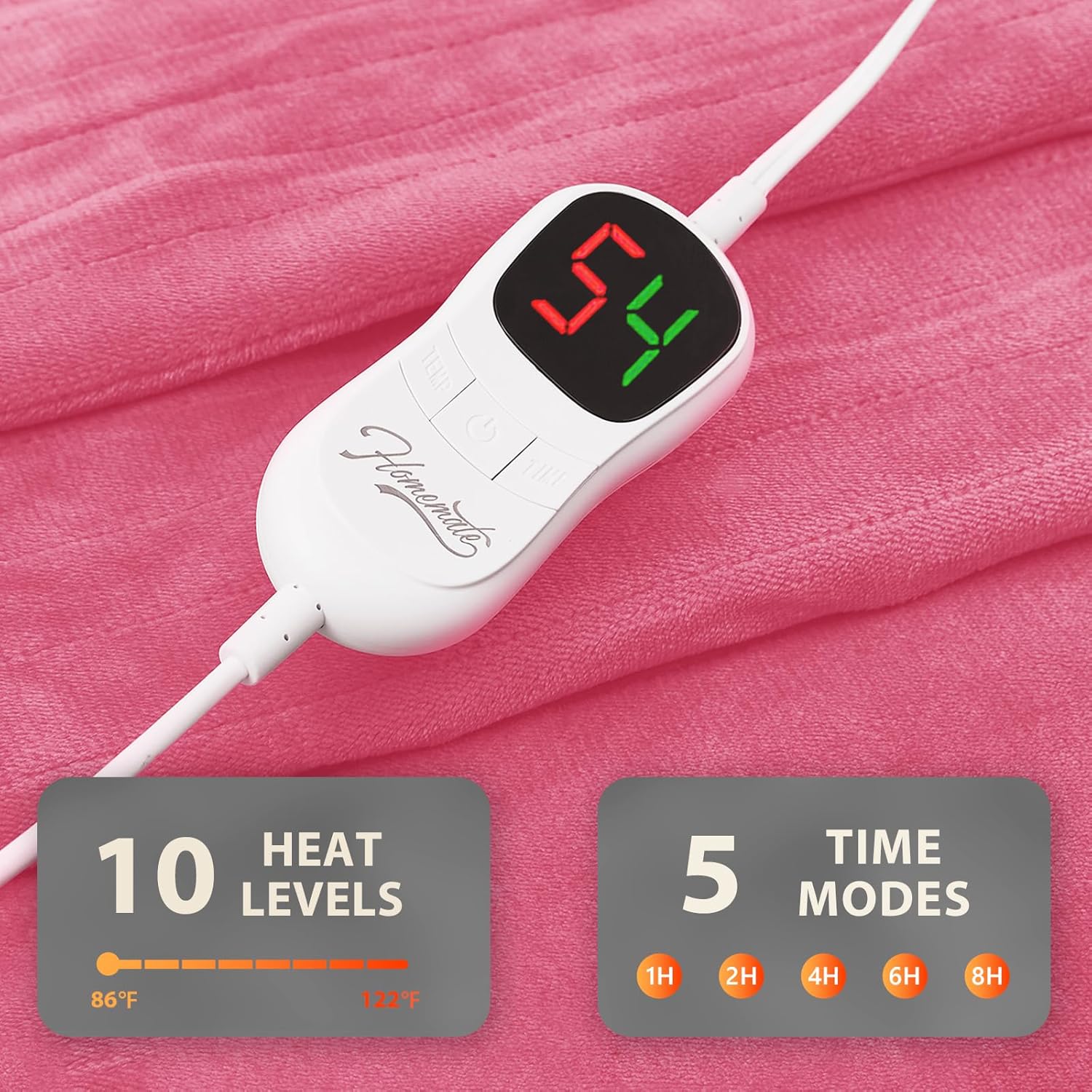 Homemate Electric Heated Blanket King Size - 100"x90" Heating Blanket King Size Dual Control 1/2/4/6/8 Hours Auto-Off 10 Heat Level Over-Heat Protection Flannel Sherpa ETL Certification