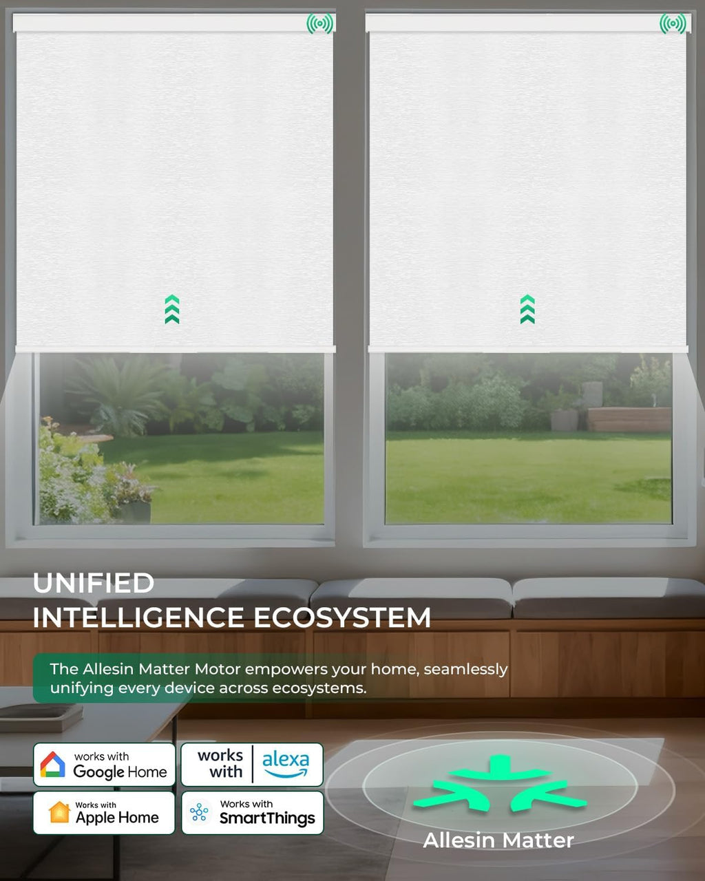 Allesin Motorized Roller Blinds – Rechargeable Smart Shades with Remote & Quiet Motor, Top/Bottom Aluminum Rails, Alexa-Compatible for Window (Custom Size, 100% Blackout Cloud-Patterned)