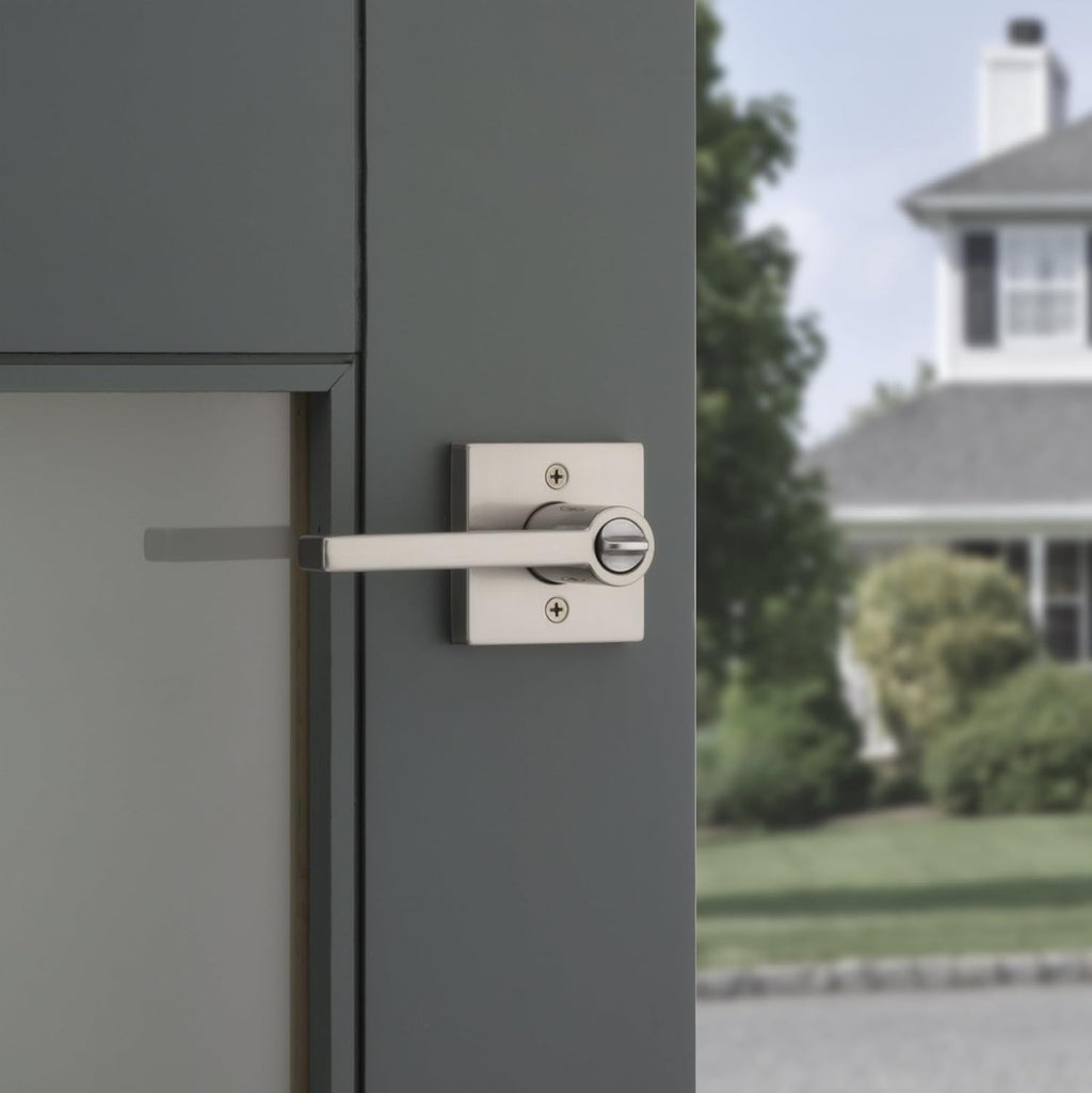 Kwikset Halifax Entry Door Handle with Lock and Key, Secure Keyed Reversible Lever Exterior, for Front Entrance and Bedrooms, Satin Nickel, 4 Pack, Pick Resistant SmartKey Rekey Security and Microban