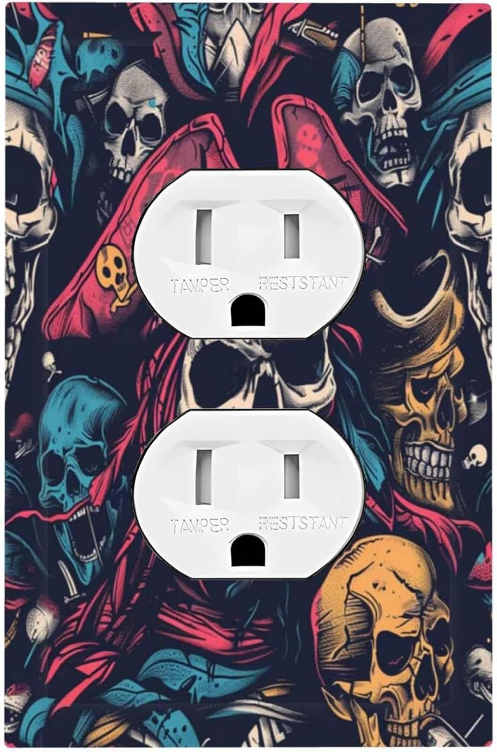 Outlet Covers Pirate Colourful Skeleton Red Hat 1 Gang Duplex Light Switch Cover Decorative Switch Plates Electrical Receptacle Faceplate Wall Plate For Farmhouse Cabin Decor