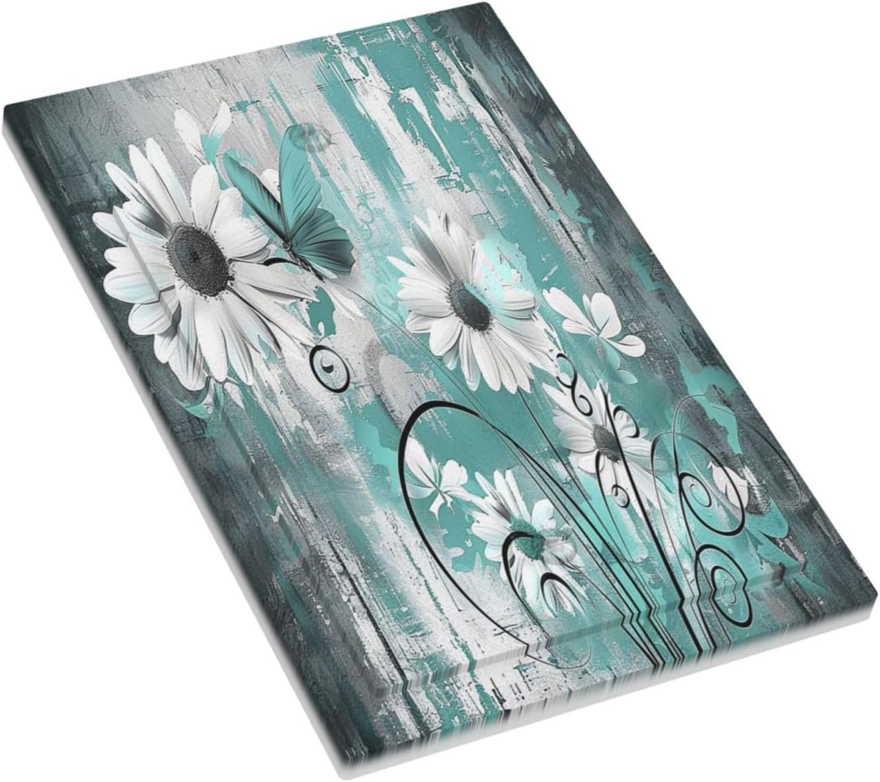Light Switch Cover Plate Teal Daisy Floral Vintage Wood Plank 1 Gang No Device Blank Electrical Wall Plates Faceplate Decorative Switch Plate For Farmhouse Cabin Decor