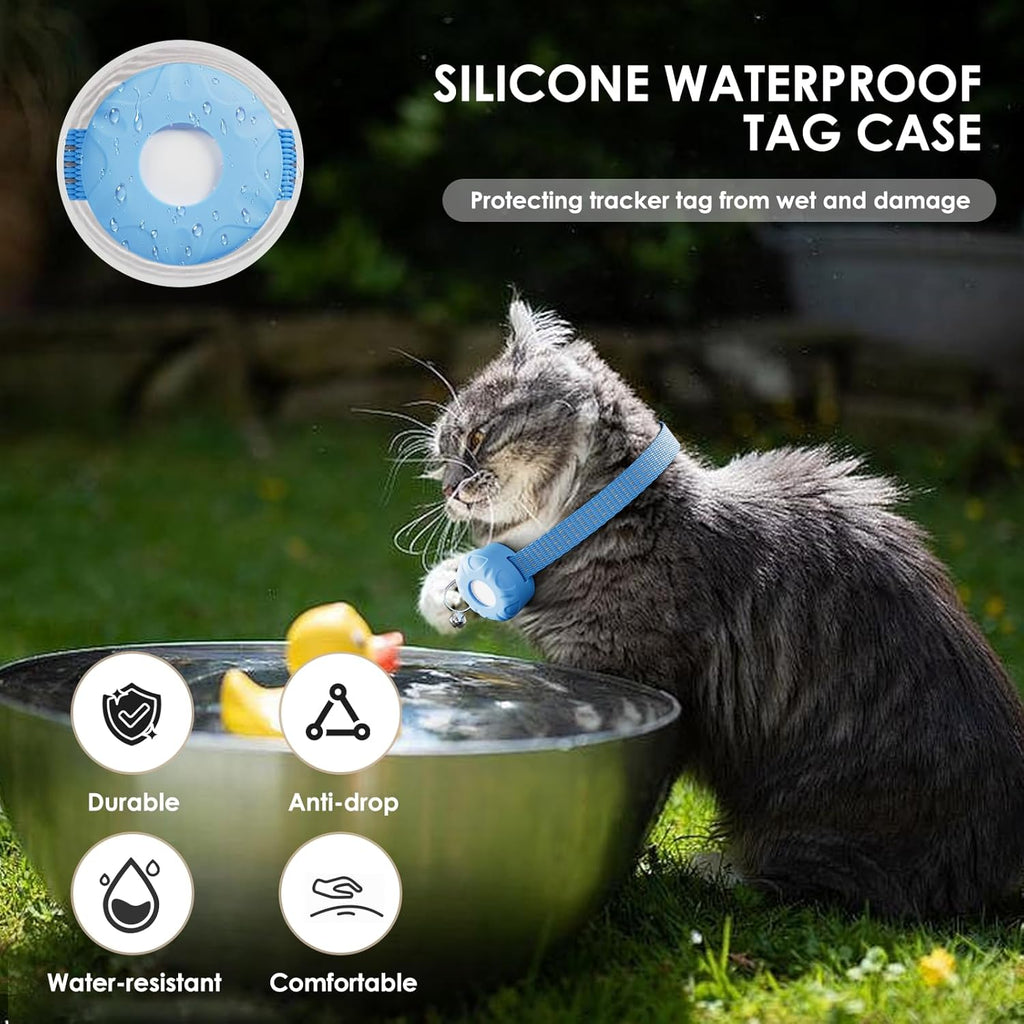 Cat Tracker, Cat Tracker Collar with Safety Elastic Buckle, Compatible with Apple Find My App (Only iOS), No Monthly Fee, Waterproof Pet Tracker for Cats, Blue