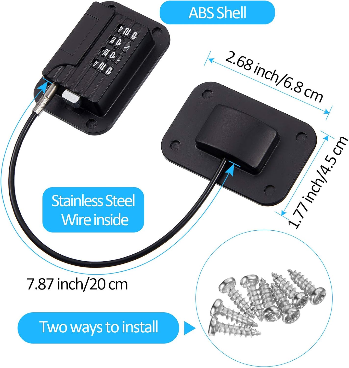 Jetec 2 Pieces Refrigerator Lock 4 Number Coded Freezer Lock Adhesive Fridge Door Combination Safety Lockstitch for Refrigerators Freezers File Cabinets Drawer Refrigerator Door(Black)