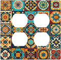 Mexican Talavera Ceramic Tile Moroccan Boho Outlet Covers 2 Gang Double Duplex Decorative Light Switch Covers Electrical Wallplates Socket Faceplate for Bathroom Kitchen Decor