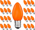 C7 Orange LED Light Bulbs, 25-Pack E12 Base, Halloween & Outdoor String Lights, Waterproof, Energy-Efficient Night Light Bulbs, Replacement Bulbs for Porch, Patio, Yard & Holiday Decor