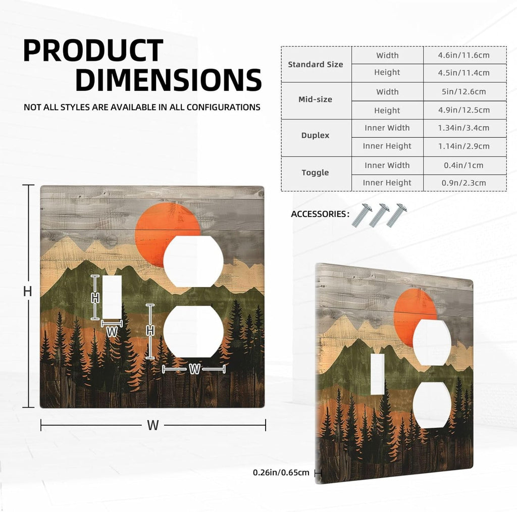 Wallplates Vintage Wood Grain Sun Forest Mountains 1 Toggle 1 Duplex Switch Plate Electrical GFCI Faceplate Decorative Light Switch Covers for Farmhouse Cabin Decor