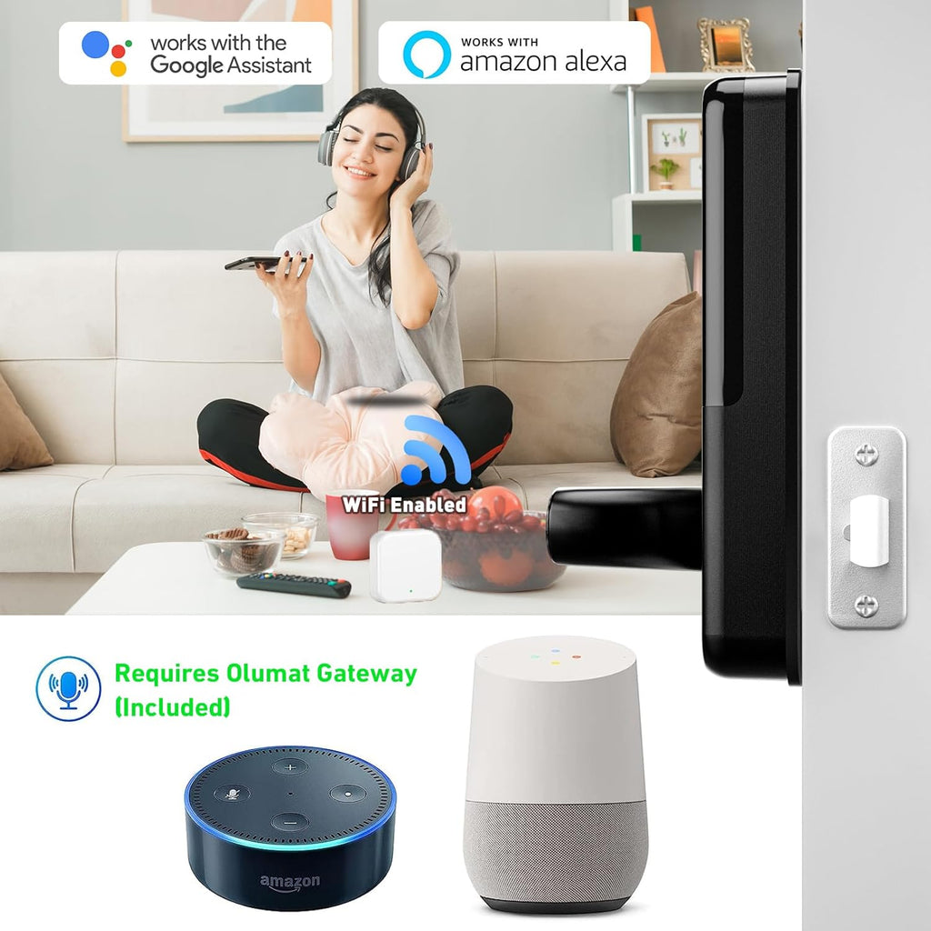 Smart Door Lock with Handle: Olumat Keyless Entry Door Lock with WiFi Gateway-Fingerprint Lock with Door Sensor -Smart Locks for Front Door with Keypad