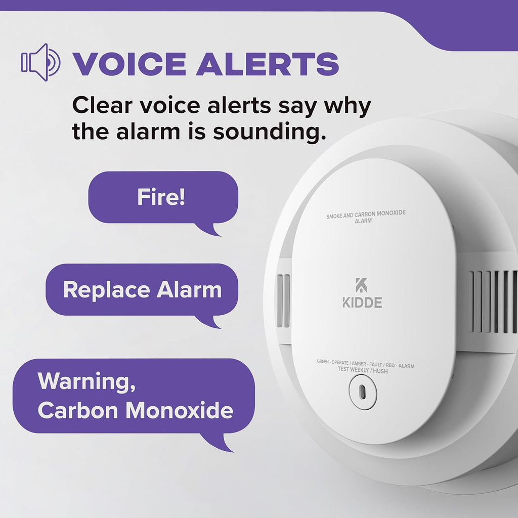 Kidde Hardwired Smoke & Carbon Monoxide Detector, AA Battery Backup, Voice Alerts, Interconnectable, LED Warning Light Indicators, White
