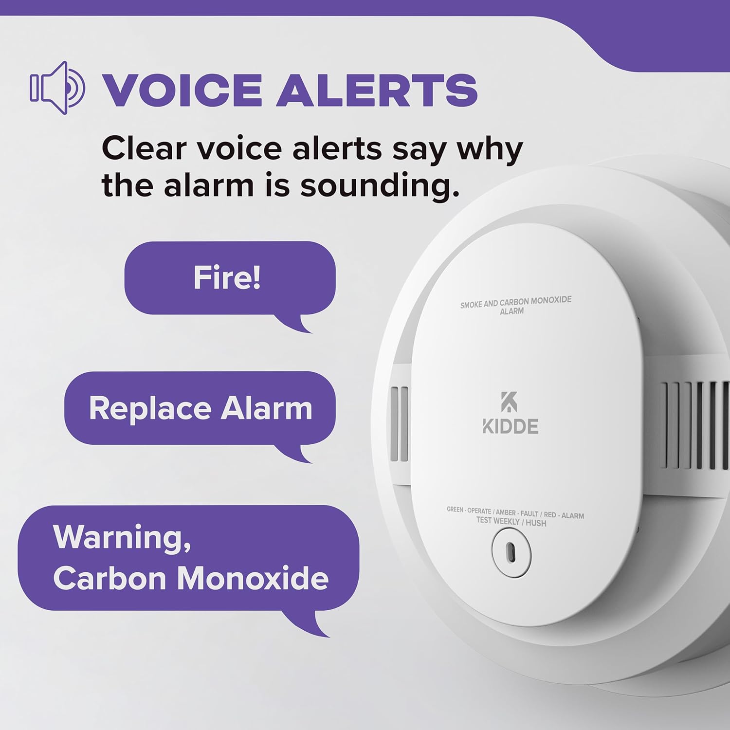 Kidde Hardwired Smoke & Carbon Monoxide Detector, AA Battery Backup, Voice Alerts, Interconnectable, LED Warning Light Indicators, White