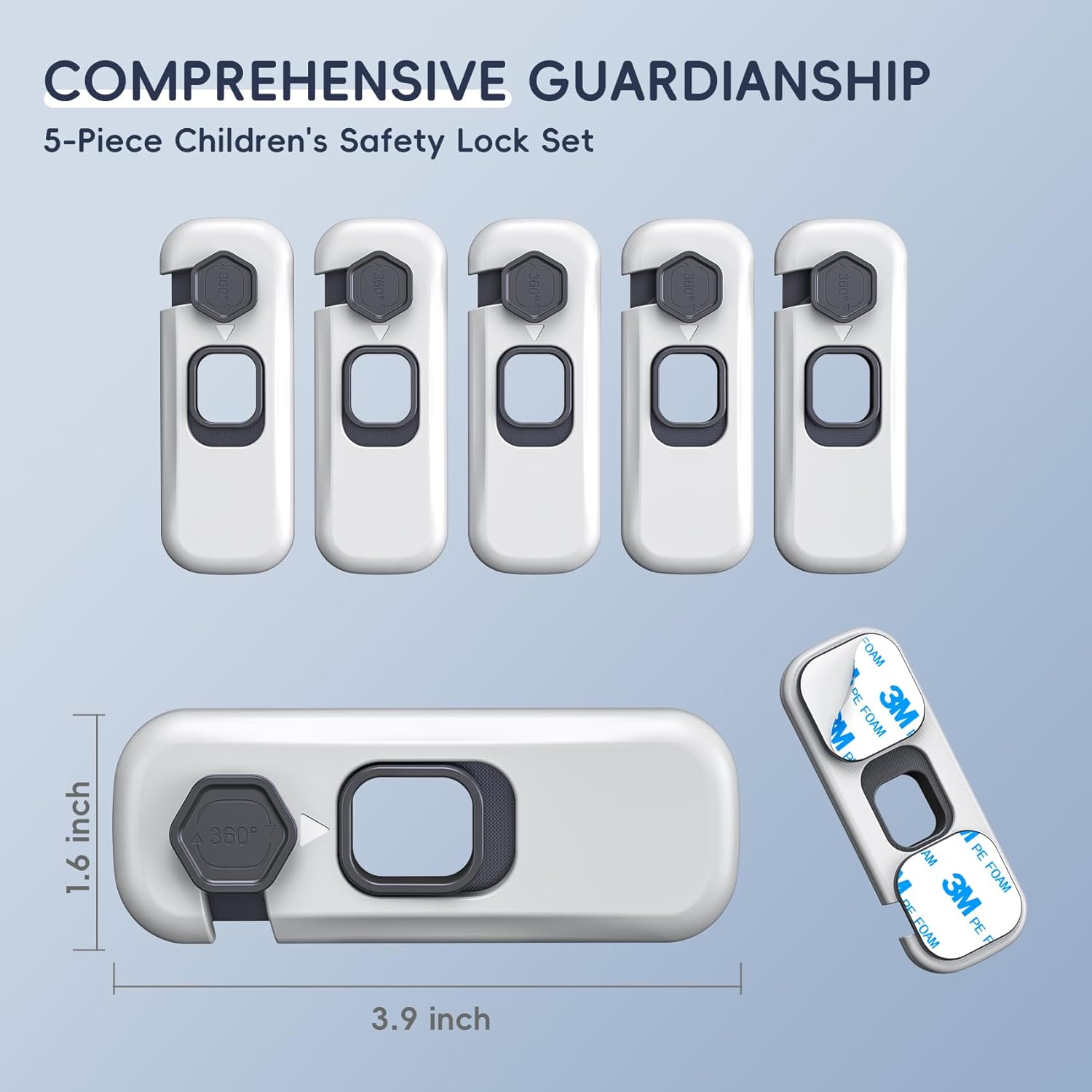 5-Pack Fridge Locks, Child Proof Refrigerator/Freezer Door Lock, Child Safety Cabinet Lock with Adhesive Pads -Freezer Latch to Keep Door Closed for Latches,Drawer,Closets,Oven (Grey)