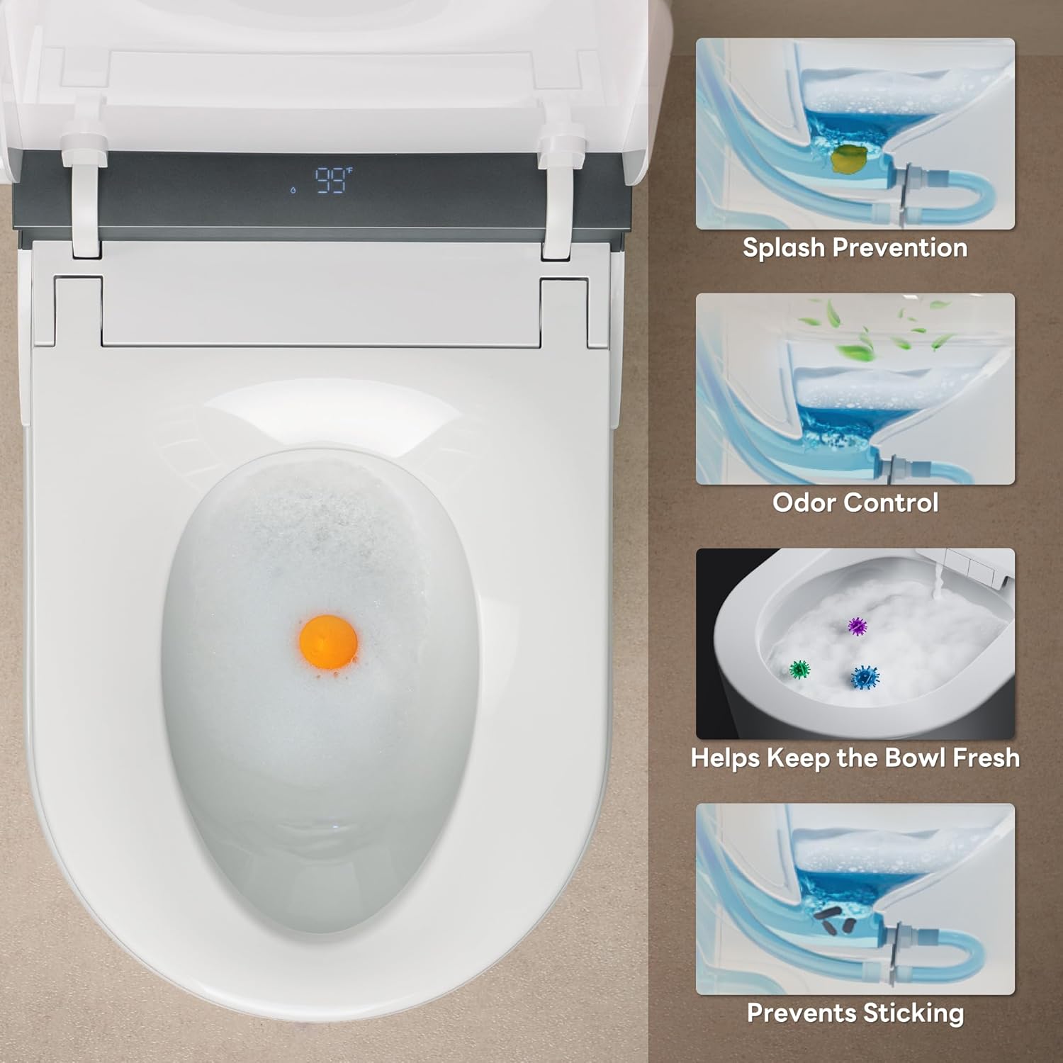 CANEST Smart Toilet with Bidet Built in, Foam Dispenser, 1000g MaP Flushing, Full-Area Seat Sensor, Auto Temperature Control Heated Seat, Auto Open/Close, Foot Sensor, Deodorization, Remote(FC-002SE)
