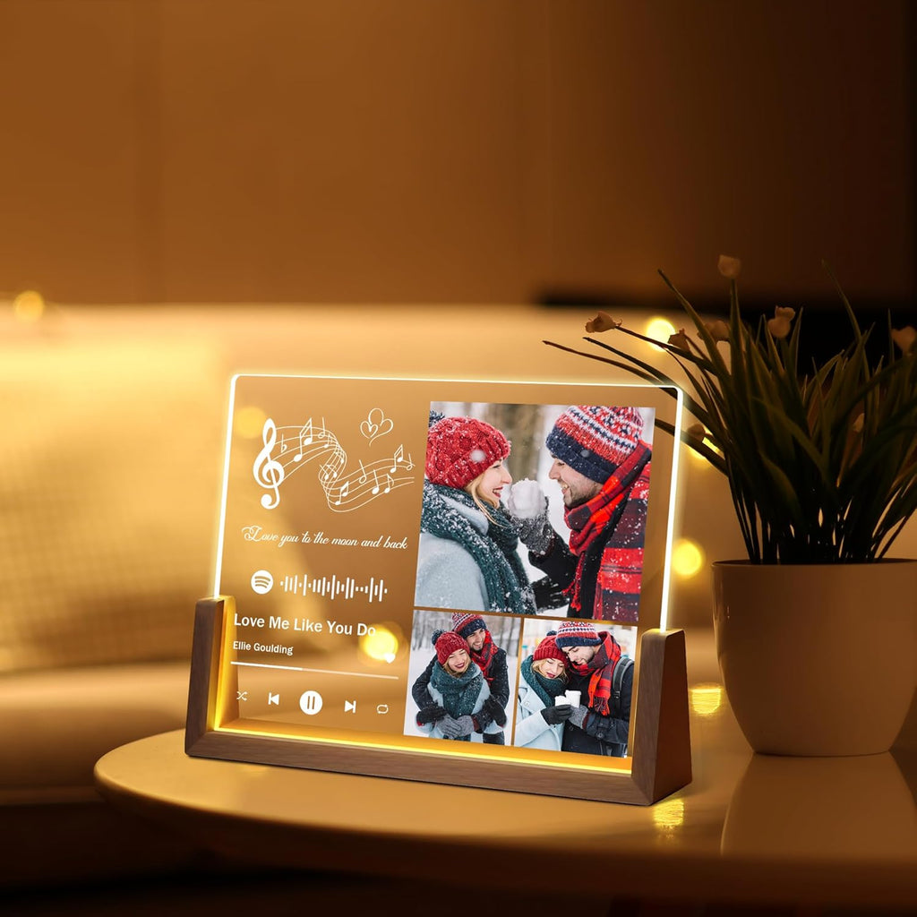Personalized Couple Gifts For Boyfriend Girlfriend Him Her Husband Wife, Custom Acrylic Spotify Song Plaque With Photo Name, Light Up Picture Frame Gifts For Women Men Birthday Christmas