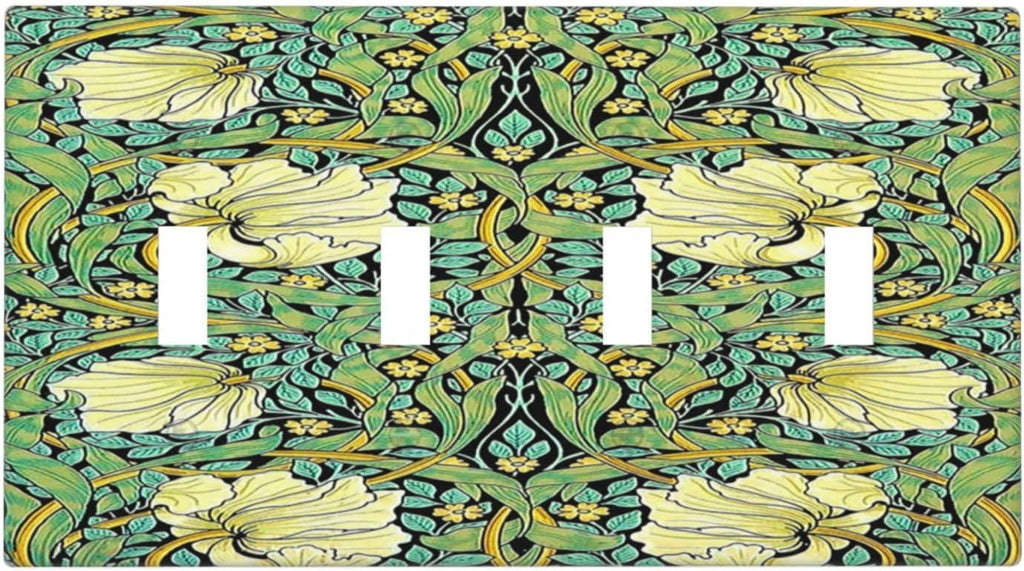 Light Switch Covers William Morris Vintage Floral Yellow Flowers Green Leaf Quad Toggle Electrical Faceplate 4 Gang Wall Plate Decorative Switch Plates for Bedroom living Room Decor