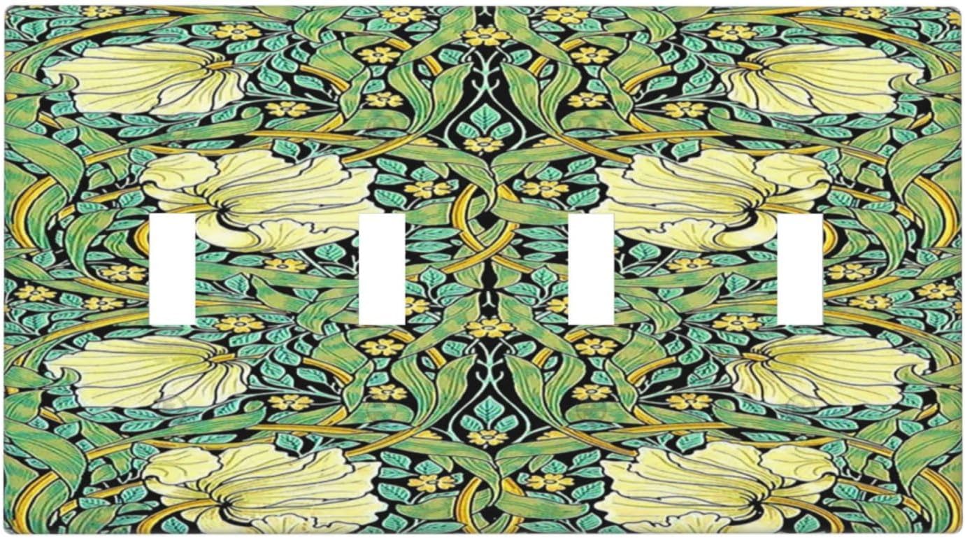 Light Switch Covers William Morris Vintage Floral Yellow Flowers Green Leaf Quad Toggle Electrical Faceplate 4 Gang Wall Plate Decorative Switch Plates for Bedroom living Room Decor
