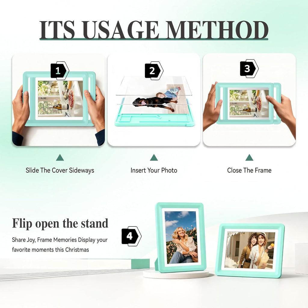 Green 5x7 Picture Frame with Acrylic Front 3 Pack, ABS Frame for 5x7 or 4x8 Photos, Shatterproof UV-Resistant Tabletop Photo Frame, Vertical/Horizontal Display for Home Décor