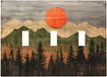 Decorative Switch Plates Vintage Wood Grain Sun Forest Mountains 3 Gang Wall Plate Triple Toggle Light Switch Cover Faceplate Electrical Wall Panels for Farmhouse Cabin Decor