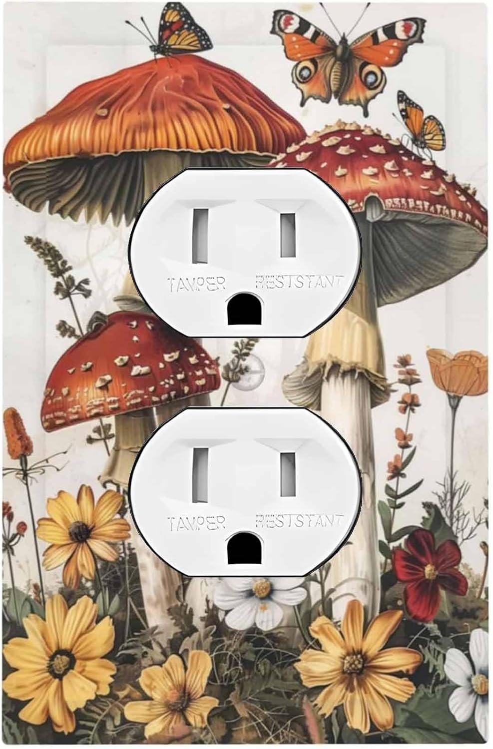 Outlet Covers Mushroom Forest Butterfly Wild Flower 1 Gang Duplex Light Switch Cover Decorative Switch Plates Electrical Receptacle Faceplate Wall Plate For Bed Room Living Room Decor