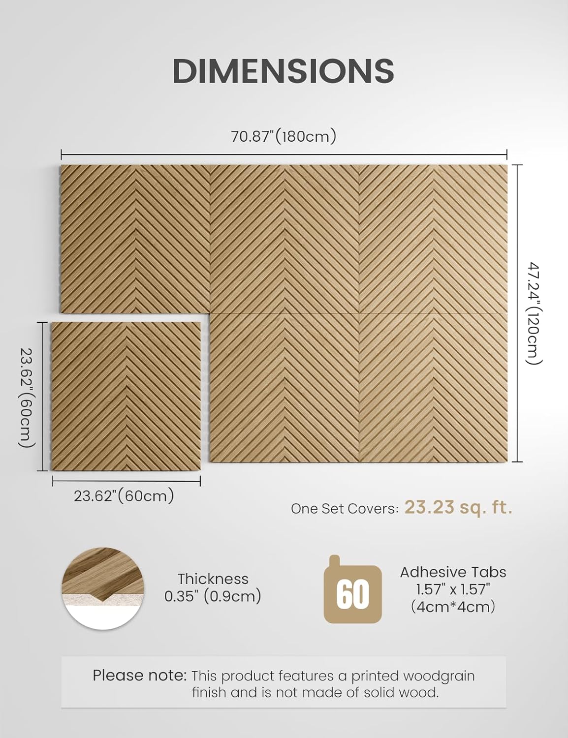 Large Felt Bulletin Board,Cork Board Alternative 70.87'' x 47.24'' Art Acoustical Wall Panels-6 Pack with 60 Adhesive Tabs,for Recording Studio/Home Offices-Natural Oak/Pyramid
