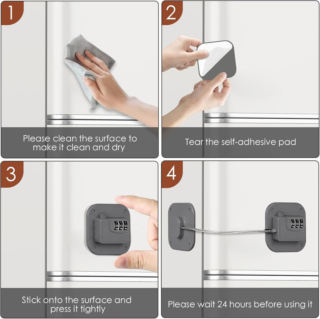 Refrigerator Lock, Combination Lock for Refrigerator Cabinets, Drawers, Heavy Duty Fridge Lock, Easy Install No Keys Needed (Gray-1Pack)