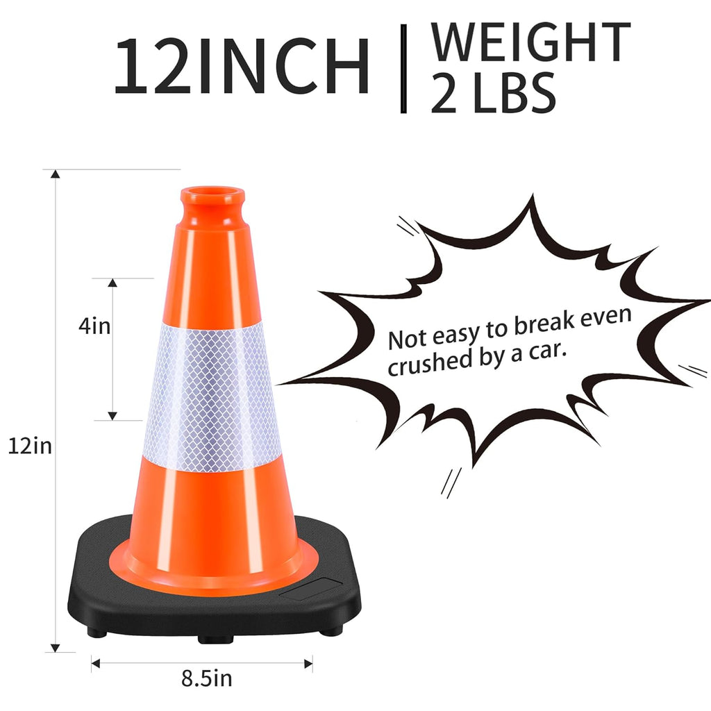 12" inch Traffic Cones Soccer Training Cones Sport Cones Road Parking Cone with 4" Highly Reflective Collar(8 Pack)