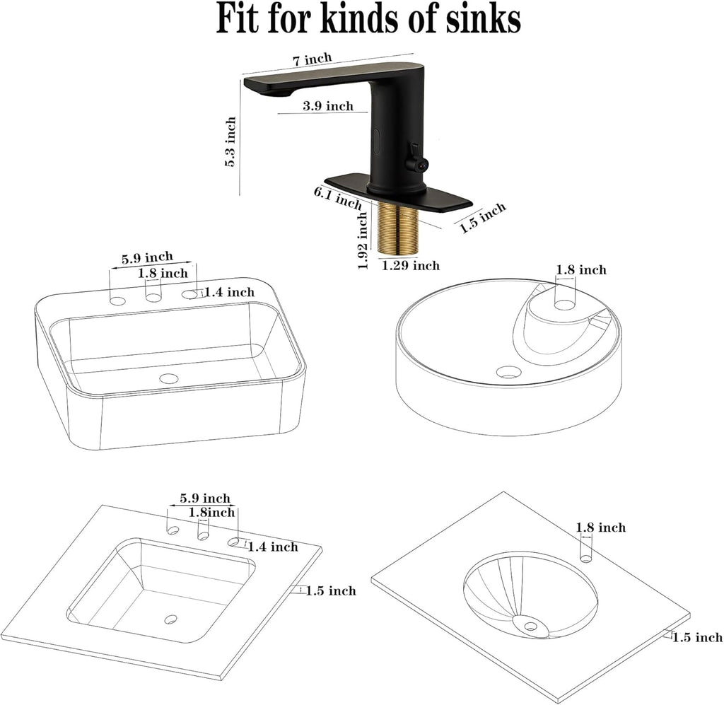 Tool-Free WaterSense Touchless Bathroom Brass Faucet,Automatic Sensor Faucet with Motion Sensor, Matte Black Low Flow grifos, Meets CEC Standards