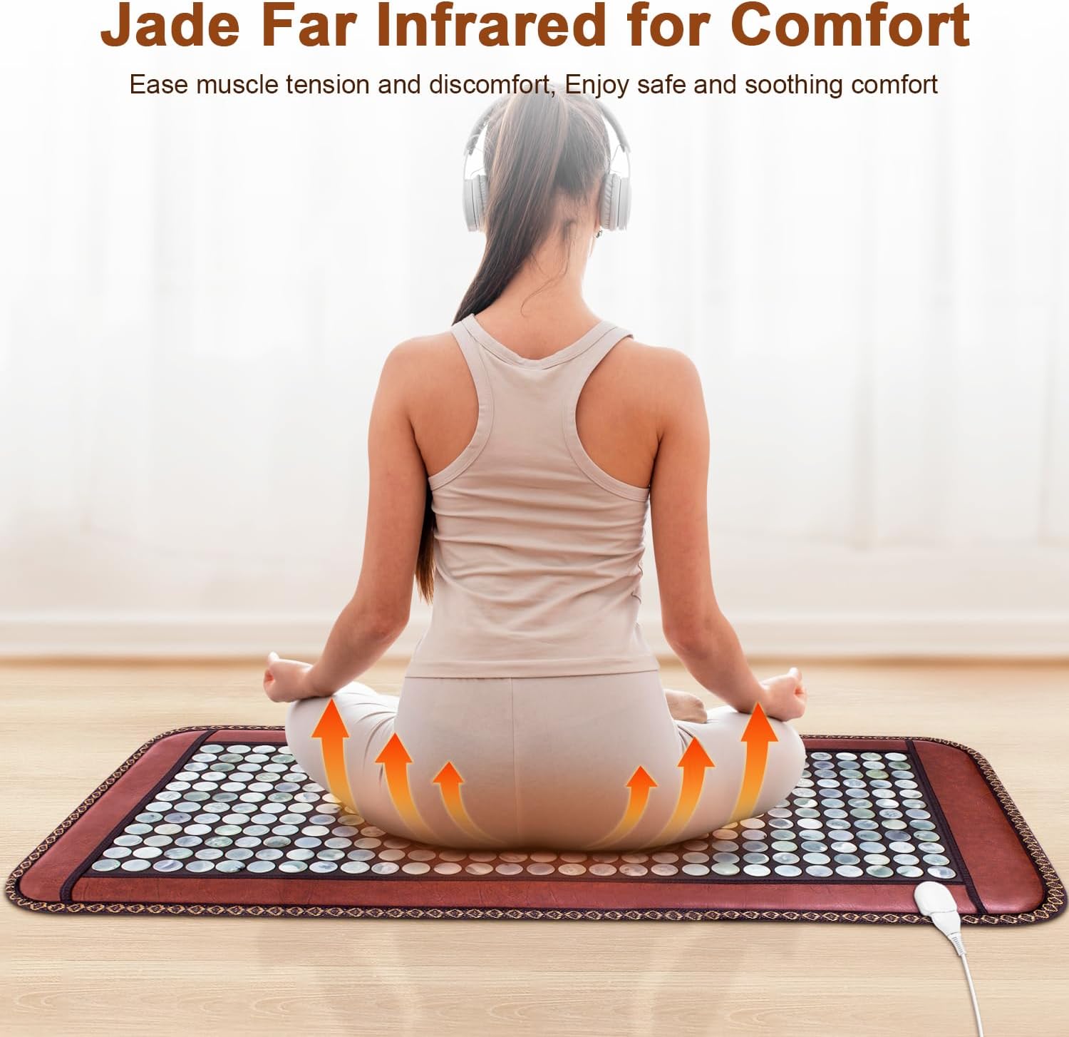 Natural Blue Jade Heating Pad, Infrared Heating Pad, Far Infrared Heating Pads with Travel Bag and Chair Strap, Smart Controller with Memory Function, Auto Shut Off (Brown, 38 in x 24 in)
