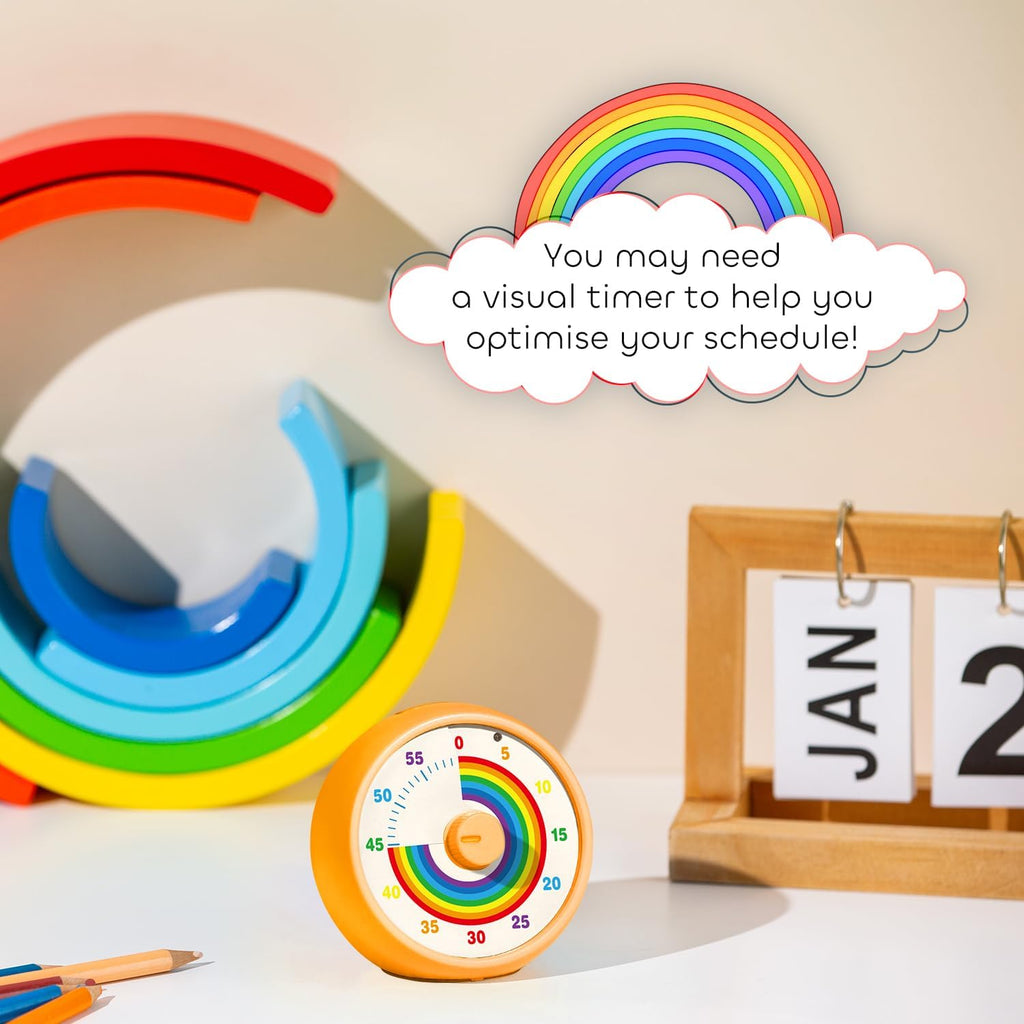 Visual Timer for Kids, 60-Minute Countdown Timer for Classroom Office Kitchen, Desk Timer Kids Time Management Tools with Silent Operation, Pomodoro Time Rainbow Pattern (Orange)