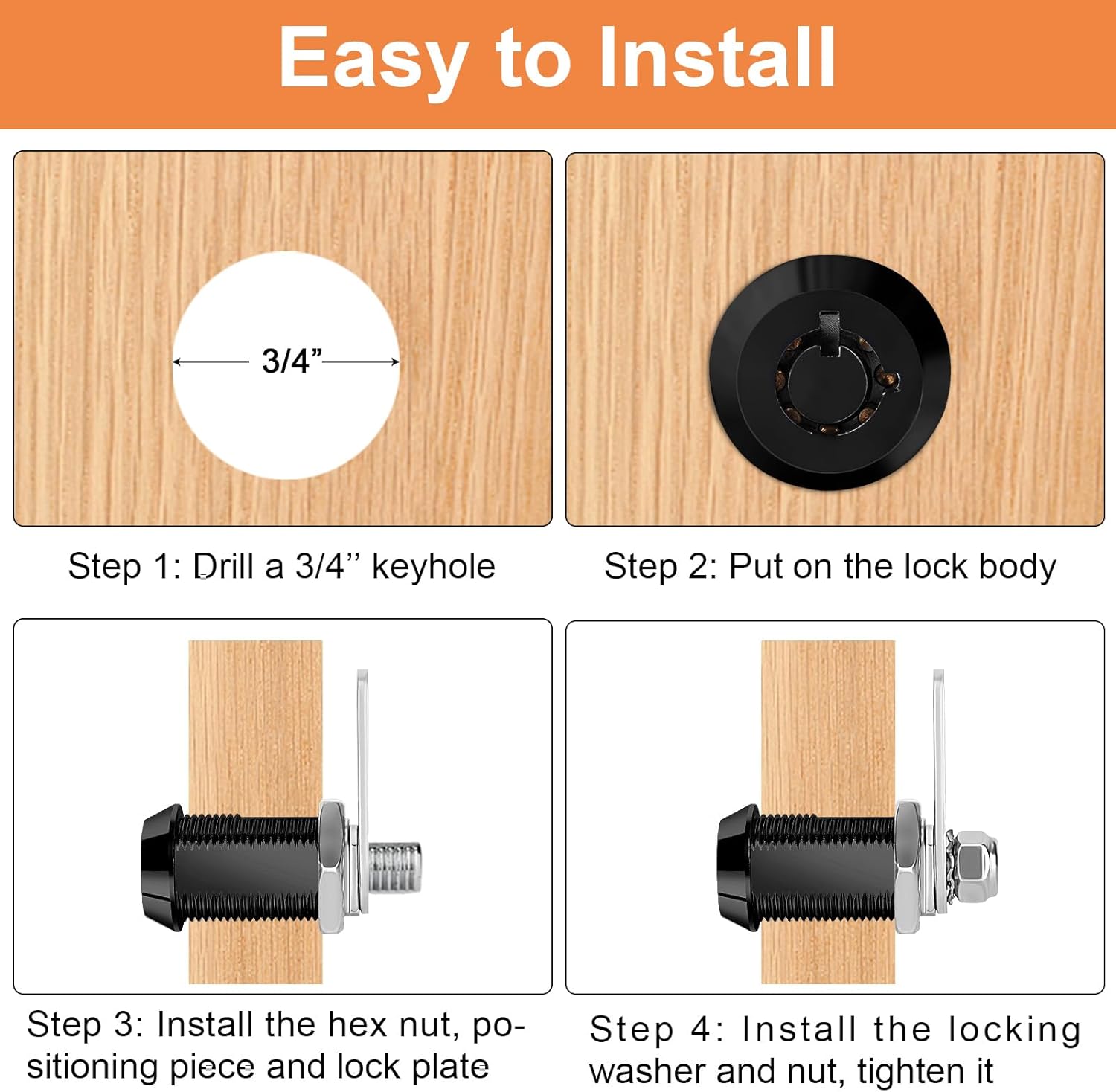 Cam Locks RV Storage Lock Keyed Alike Black Finish,8 Pack 7/8" Cylinder for RV Compartment, Toolbox Trailer Replacement Set with 16 Keys(8, Black 7/8 Inch)