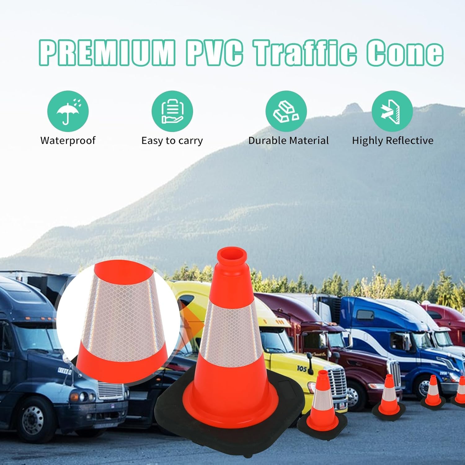 BESEA 12 Inch Traffic Cones, Safety Cones with 4" Reflective Collar, Lightweight & Durable PVC Road Cones for Parking, Sports Training, Construction, Driveway (6 Pack)