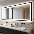 96x36 Large LED Bathroom Mirror with Lights - Black Aluminum(Front and Backlit),Anti-Fog Lighted Mirror for Wall,Stepless Dimmable Lighted Mirror,3 Colors Smart Mirror(Horizontal/Vertical)