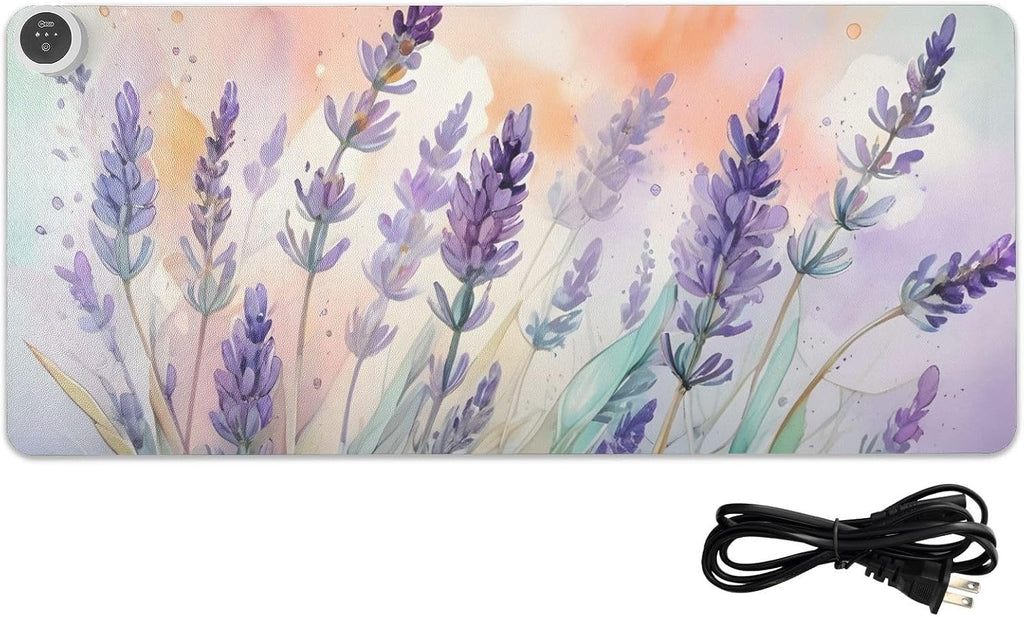 Large Heated Mouse Pad,Leather Desk Mat,31.5"x13",Hand Warmer Pads for Desk,Lavenders(Morandi Pink)